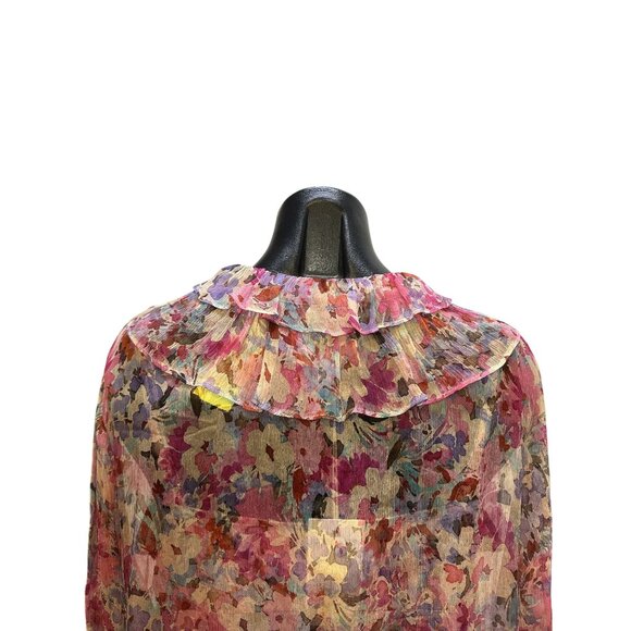 NWT Johnny Was Vintage Sheer Floral Pink Blouse w/Ruffled Collar Size L - Picture 6 of 13